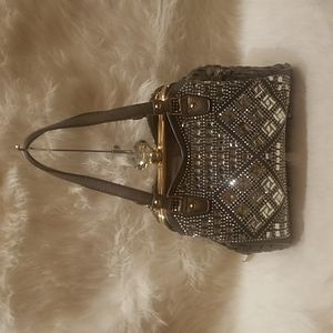 PEWTER AFRAME RHINESTONE DESIGN HANDBAG
